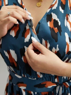 Allover Print Ruffle Layered Hem Wrap Belted Dress -Bloomchic Shop 100052622 bs