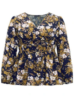 Floral Print Gathered Elastic Waist Blouse -Bloomchic Shop 100160126 ci