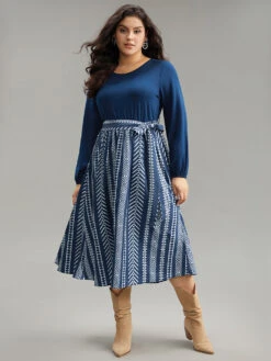 Bandana Striped Patchwork Pocket Belted Dress