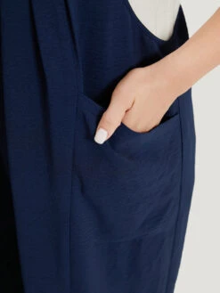 Solid Pleated Patched Pocket Laser Cut Overall Jumpsuit -Bloomchic Shop 101585300 lz