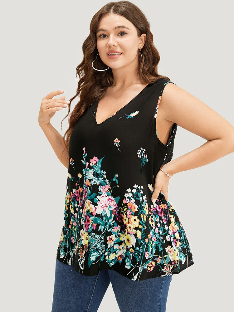 Floral Print V Neck Sleeveless Tank Top 5 Floral Print V Neck Sleeveless Tank Top - Image 3