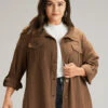 Plain Roll Tab Sleeve Button Down Coat -Bloomchic Shop 102109850 tk