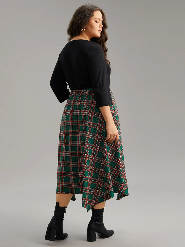 Plaid Contrast Patchwork Ruched Pocket Dress 6 Plaid Contrast Patchwork Ruched Pocket Dress - Image 4