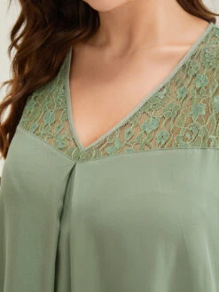 Plain Contrast Lace Pleated V Neck Tank Top 13 Plain Contrast Lace Pleated V Neck Tank Top -Bloomchic Shop 103415418 ht