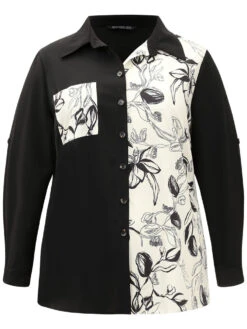 Silhouette Floral Print Twill Shirt Collar Contrast Blouse 19 Silhouette Floral Print Twill Shirt Collar Contrast Blouse -Bloomchic Shop 103614029 om