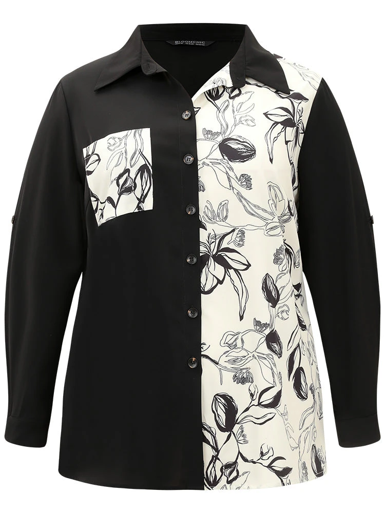 Silhouette Floral Print Twill Shirt Collar Contrast Blouse 11 Silhouette Floral Print Twill Shirt Collar Contrast Blouse - Image 9