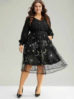 Moon & Star Mesh Embroidered Pocket Skirt -Bloomchic Shop 105809784 rj