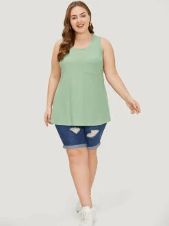 Solid Patched Pocket Waffle Knit Tank Top -Bloomchic Shop 106547864 zz