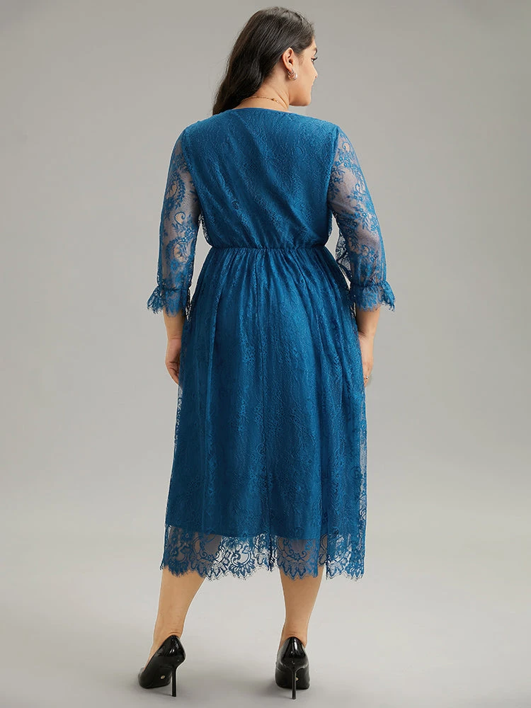 Plain Crochet Lace Mesh Elastic Waist Dress 7 Plain Crochet Lace Mesh Elastic Waist Dress - Image 5