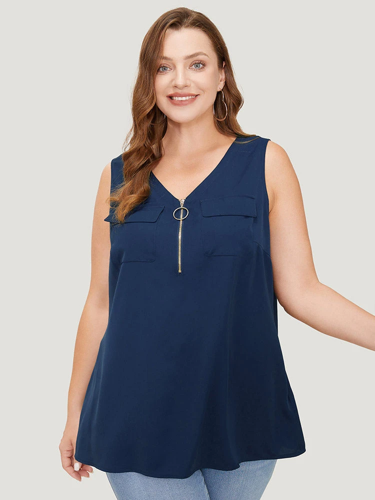 Solid Half Zipper Flap Detail Tank Top 9 Solid Half Zipper Flap Detail Tank Top - Image 7