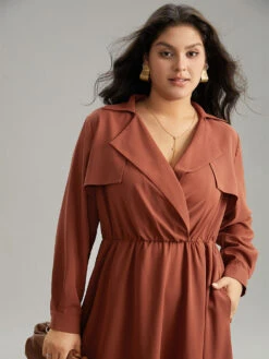 Static-Free Plain Lapel Collar Belted Pocket Dress -Bloomchic Shop 109420004 oy d7655523 5d93 4d97 ba80 73d30207cb6c