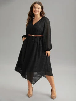 Plain Textured V Neck Hanky Hem Dress 32 Plain Textured V Neck Hanky Hem Dress -Bloomchic Shop 110098001 bl 6c623c09 1989 4dcd 8bef e020adec70ac