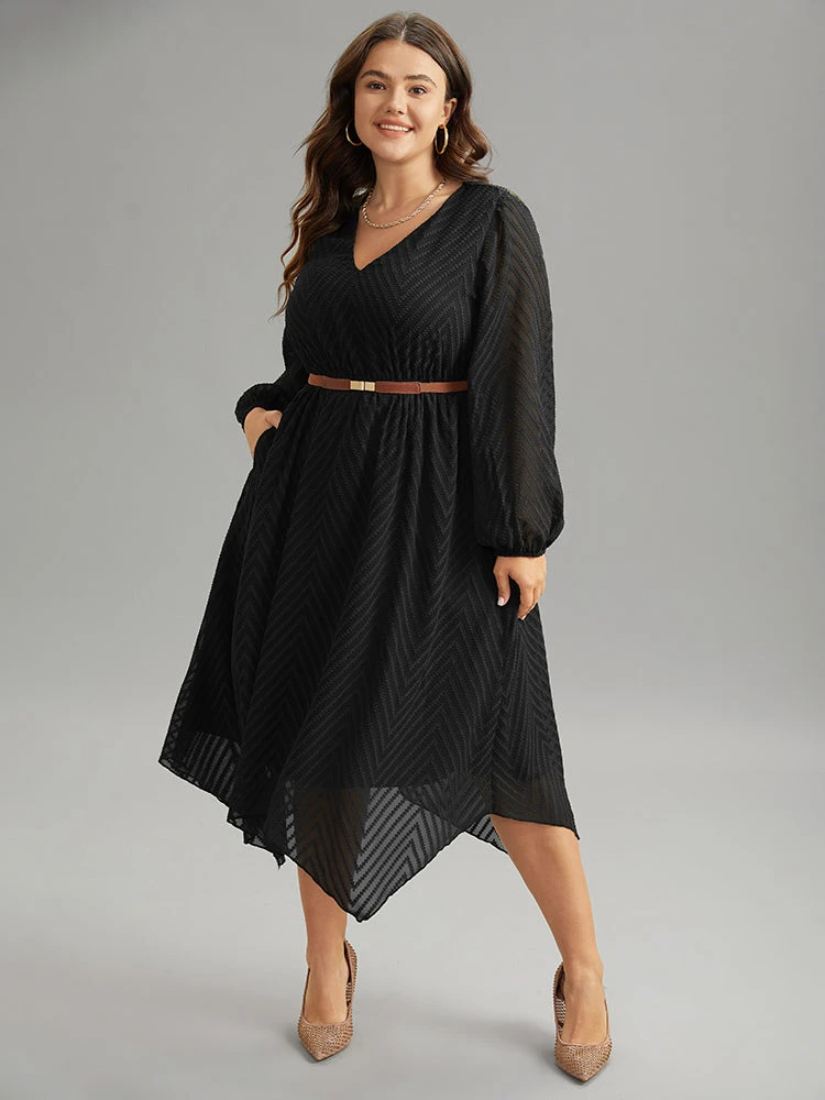 Plain Textured V Neck Hanky Hem Dress 17 Plain Textured V Neck Hanky Hem Dress - Image 15