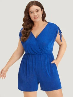 Solid Pocket Drawstring Surplice Neck Tank Jumpsuit -Bloomchic Shop 110487303 xy