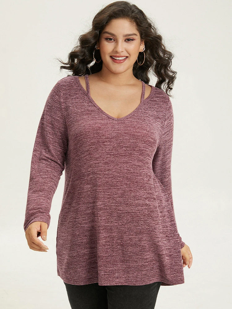 Solid Heather V Neck Cut Out T-shirt 5 Solid Heather V Neck Cut Out T-shirt - Image 3