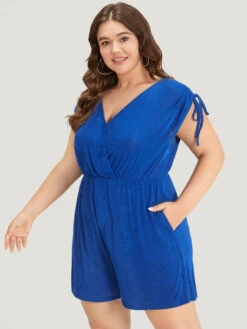 Solid Pocket Drawstring Surplice Neck Tank Jumpsuit -Bloomchic Shop 11387029 to