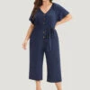 Solid Button Up V Neck Belted Gathered Flutter Sleeve Jumpsuit 2 Solid Button Up V Neck Belted Gathered Flutter Sleeve Jumpsuit -Bloomchic Shop 114319956 hl