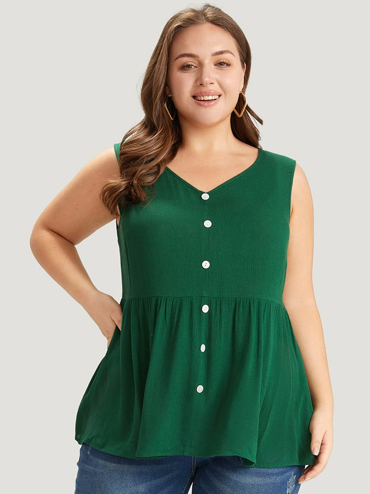 Plain Flutter Hem Button Detail Tank Top 5 Plain Flutter Hem Button Detail Tank Top - Image 3