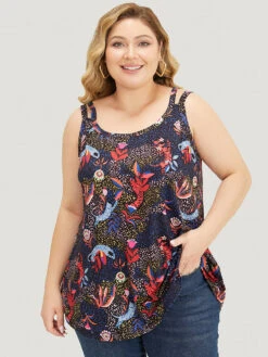 Cat & Plant Print Sleeveless Cut Out Cami Top -Bloomchic Shop 117159412 jh 396076dd f759 444c a260 152f0de6aafc