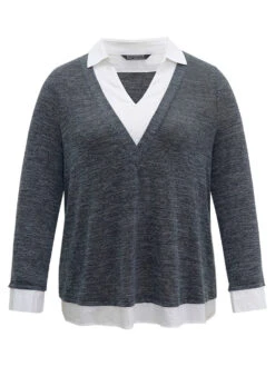 2-In-1 Contrast Patchwork Lapel Collar T-shirt -Bloomchic Shop 118075839 uu 55d1ebe4 5032 43f8 8487 d16e39604ebb