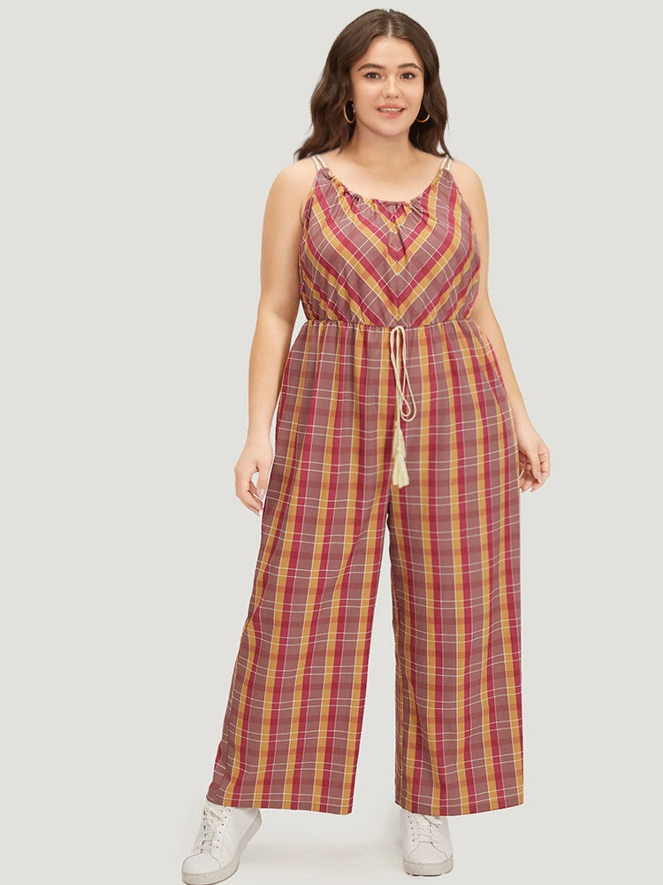 Plaid Print Tassels Knotted Pocket Cami Jumpsuit 5 Plaid Print Tassels Knotted Pocket Cami Jumpsuit - Image 3