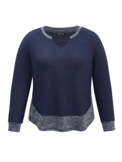 Waffle Knit Two Tone Notched Patchwork T-shirt 13 Waffle Knit Two Tone Notched Patchwork T-shirt -Bloomchic Shop 118665141 fj