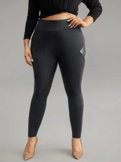 Patchwork PU Leather High Rise Leggings -Bloomchic Shop 119185532 uo