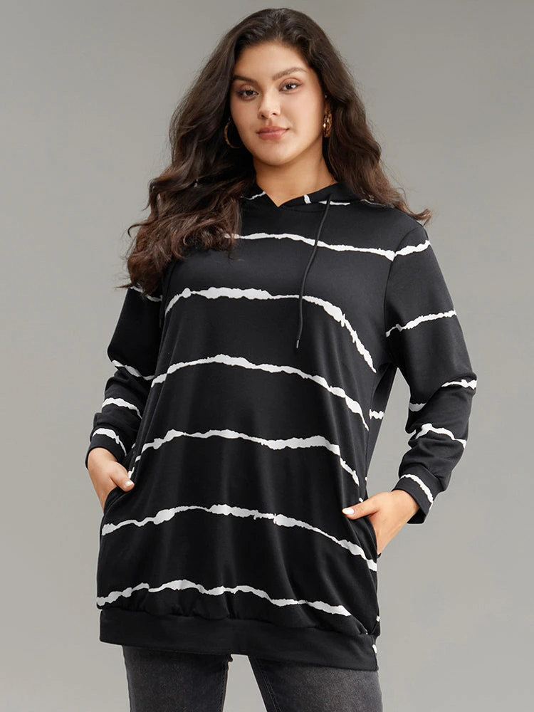 Striped Pocket Hooded Drawstring Sweatshirt 3 Striped Pocket Hooded Drawstring Sweatshirt
