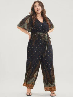 Bandana Print Ruffles Sleeve Belted Wrap Pocket Jumpsuit -Bloomchic Shop 119421662 ay
