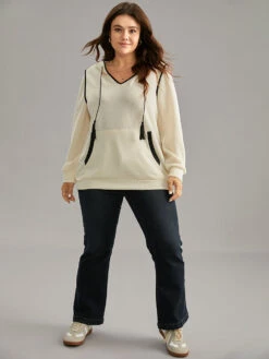 Contrast Hooded Tassel Trim Knit Sweatshirt -Bloomchic Shop 12156444 zs