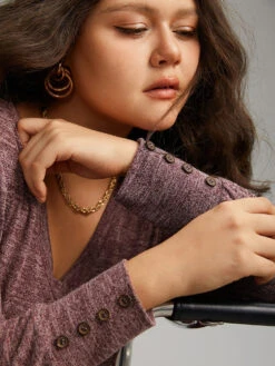 Heather V Neck Button Detail Midi Dress -Bloomchic Shop 121681844 lp