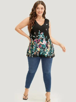 Floral Print V Neck Sleeveless Tank Top 13 Floral Print V Neck Sleeveless Tank Top -Bloomchic Shop 122029270 qm