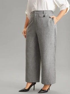 Heather Flap Detail Elastic Waist Wide Leg Pants -Bloomchic Shop 122056111 mz