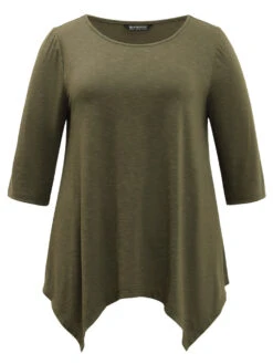 Plain Hanky Hem Crew Neck T-shirt 19 Plain Hanky Hem Crew Neck T-shirt -Bloomchic Shop 123338482 gk