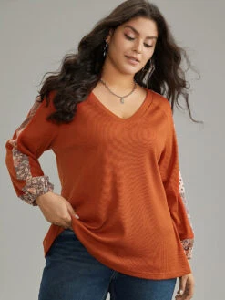 Waffle Knit Boho Print Patchwork Raglan Sleeve T-shirt 11 Waffle Knit Boho Print Patchwork Raglan Sleeve T-shirt -Bloomchic Shop 123382460 dj