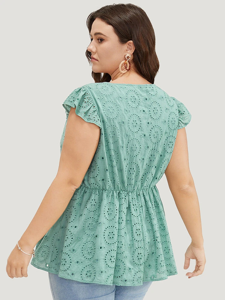 Solid Broderie Anglaise Ruffles Cap Sleeve Tank Top 4 Solid Broderie Anglaise Ruffles Cap Sleeve Tank Top - Image 2