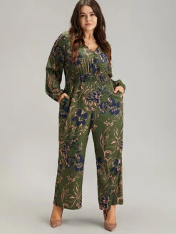 Silhouette Floral Print Shirred Elastic Cuffs Jumpsuit -Bloomchic Shop 123646167 dj