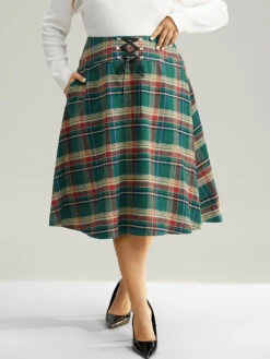 Plaid Lace Up Pocket Cropped Skirt