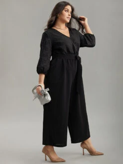 Plain Textured Belted Wrap Jumpsuit -Bloomchic Shop 124299243 ey