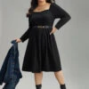 Rib Knit Split Side Square Neck Dress -Bloomchic Shop 124468899 ea