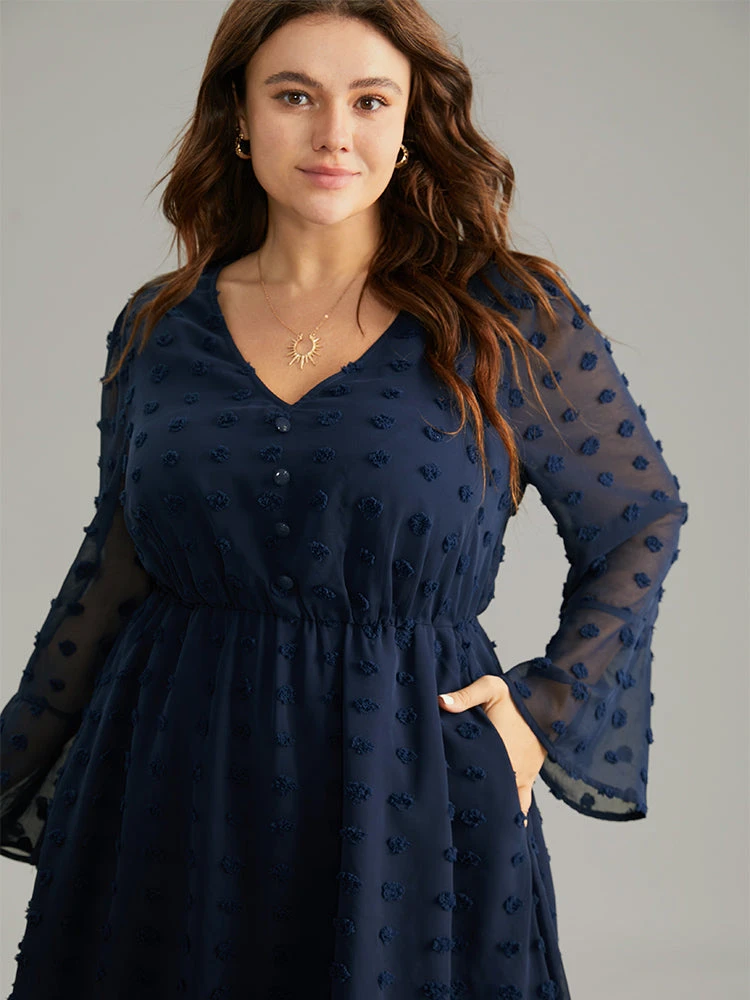 Plain Texture Elastic Waist Jacquard Dress 6 Plain Texture Elastic Waist Jacquard Dress - Image 4