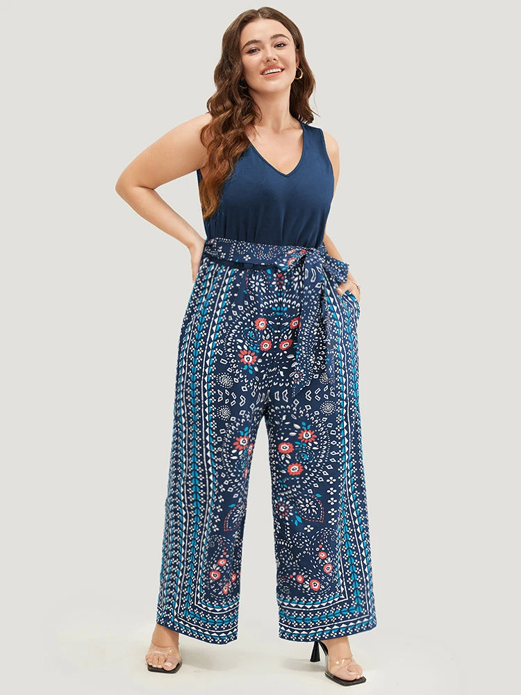 Paisley Patchwork Zipper Pocket Belted Tank Jumpsuit 11 Paisley Patchwork Zipper Pocket Belted Tank Jumpsuit - Image 10