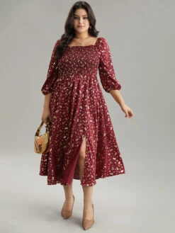 Glitter Square Neck Shirred Split Front Frill Trim Dress 12 Glitter Square Neck Shirred Split Front Frill Trim Dress -Bloomchic Shop 124924094 qb 18f91959 59dd 4c11 9622 415b57659d7a