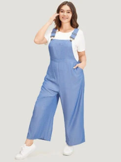 Solid Patched Pocket Gathered Overall Jumpsuit -Bloomchic Shop 125895575 ub