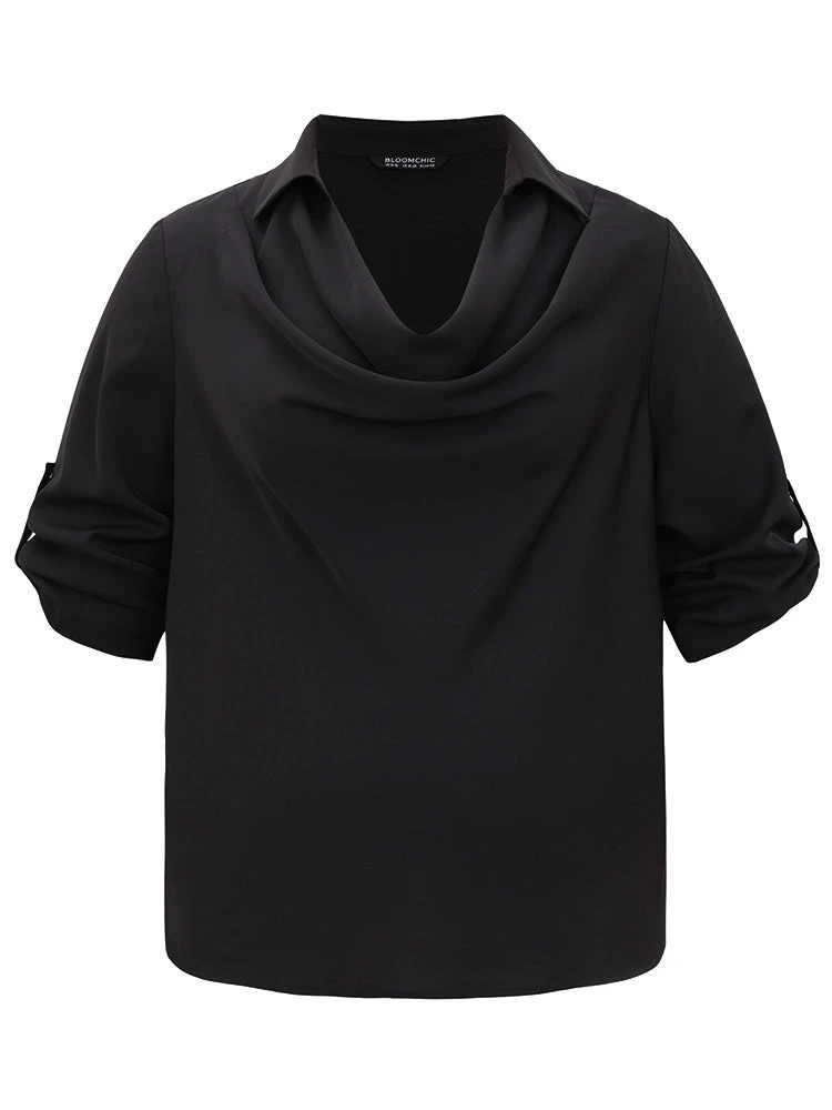 Anti-Wrinkle Solid Cowl Neck Tab Sleeve Blouse 9 Anti-Wrinkle Solid Cowl Neck Tab Sleeve Blouse - Image 7