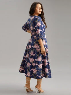 Floral Print Shirred Elastic Cuffs Dress -Bloomchic Shop 12727569 iv
