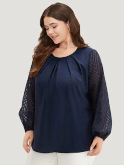 Anti-Wrinkle Patchwork Mesh Pleated Blouse -Bloomchic Shop 127907719 kf