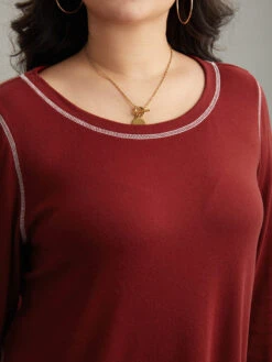 Contrast Trim Stitch Button Detail T-shirt -Bloomchic Shop 128199079 pg