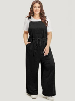 Plain Pocket Drawstring Adjustable Straps Overall Jumpsuit -Bloomchic Shop 12836644 oz