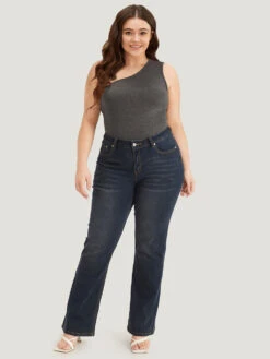 Plain One Shoulder Slightly Stretchy Bodysuit